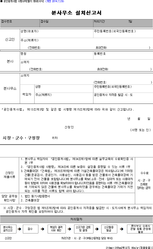 분사무소 설치신고서